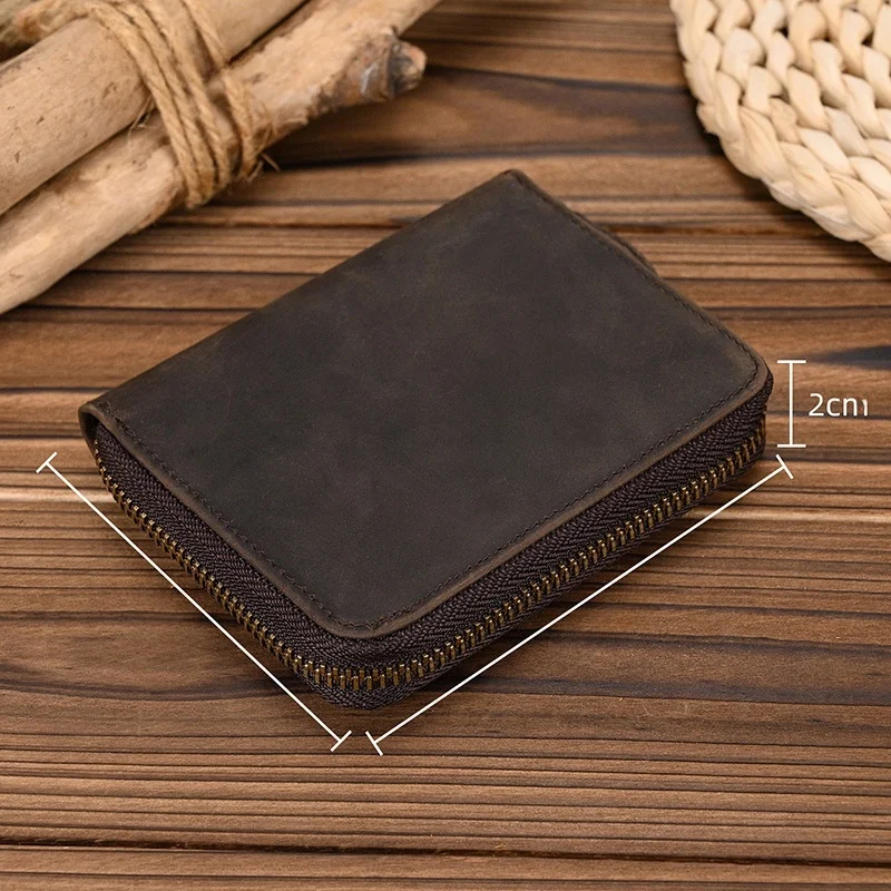 

Мужской кошелек из натуральной кожи с молнией, осенне-зимняя коллекция, ретро-стиль, с отделением для монет, маленький размер, кожаные изделия