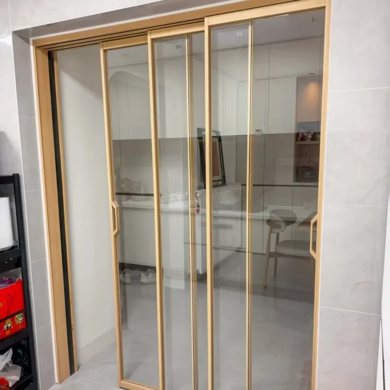 for Log Wind Three Linkage Glass Sliding Door as Partition Simple Style Kitchen Balcony Linkage Sliding Door Chengdu