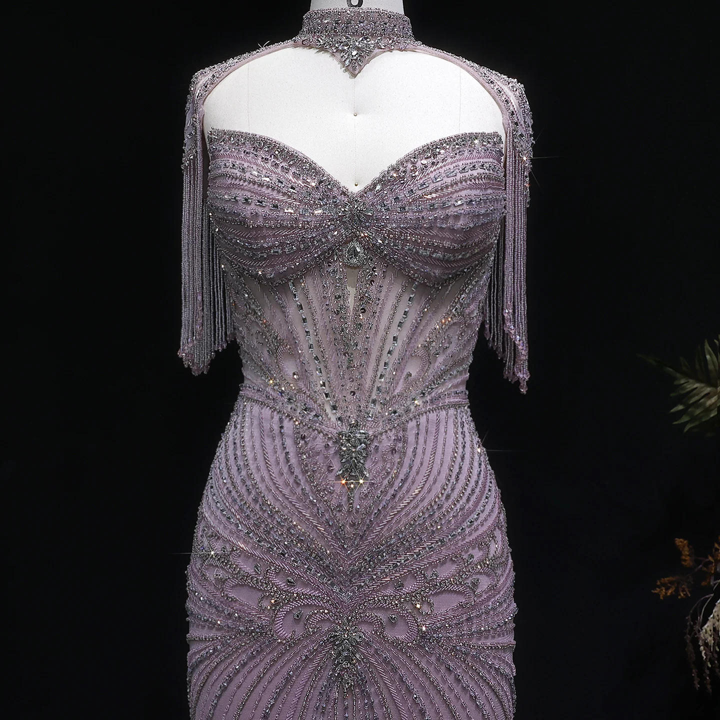 Sharon Said Elegantes Champagner-Meerjungfrauenkleid mit Cape-Ärmeln, Kristallperlen, Blaues Hochzeitskleid, SS021, Maßanfertigung – Detail 35