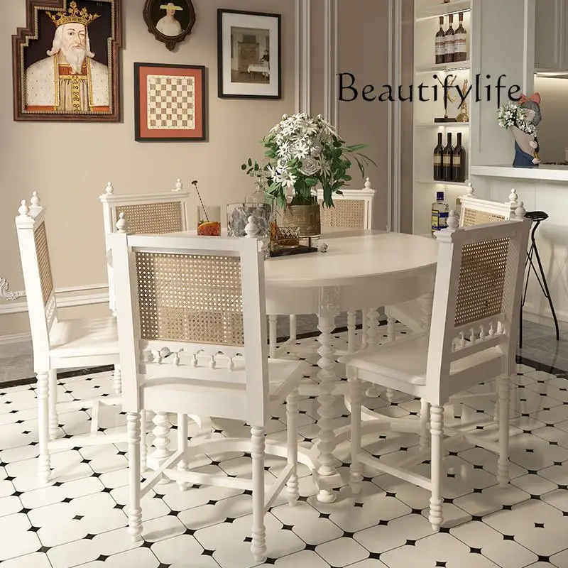 طاولة طعام أمريكية فاخرة من الخشب الصلب وكرسي مجموعة طاولة حديثة وبسيطة منزلية طاولة غربية فرنسية مستديرة