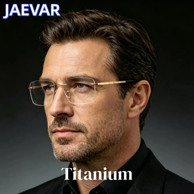 JAEVAR Pure Titanium Wire Frameless Glasses Frame Ultra Light Flat Light Glasses Anti Blue Light Cut Edge Glasses Frame F91092T