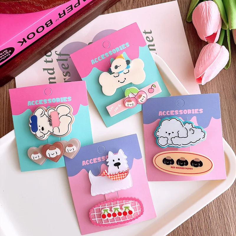 2024 New Trend Alloy Resin Cartoon Dog Duckbill Clip 2PCS School Party Creative Hair Clip Set for Girls Cute Hair Accessories image 4