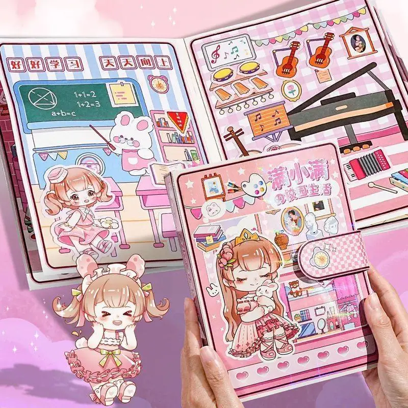 Kawaii Girl Reusable Dress‑Up Sticker Quiet Book Campus Life Theme DIY Craft Little Girls Birthday Gift