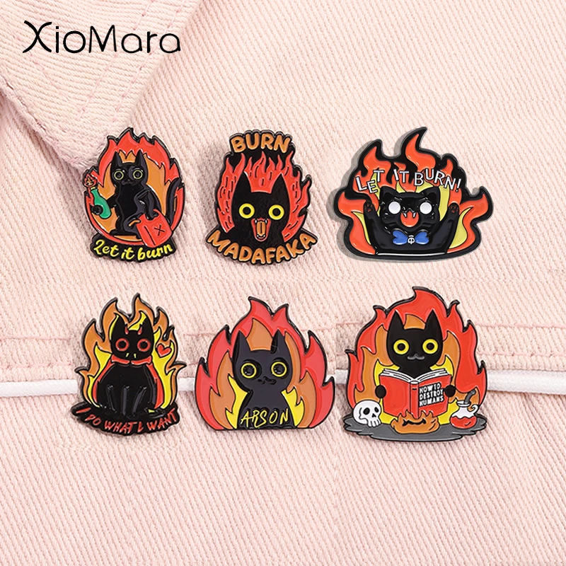 Let It Burn Arson Cat Enamel Pin Funny Cartoon Angry Cat How To Destroy Humans Metal Brooch Lapel Badge Jewelry Gift For Friends