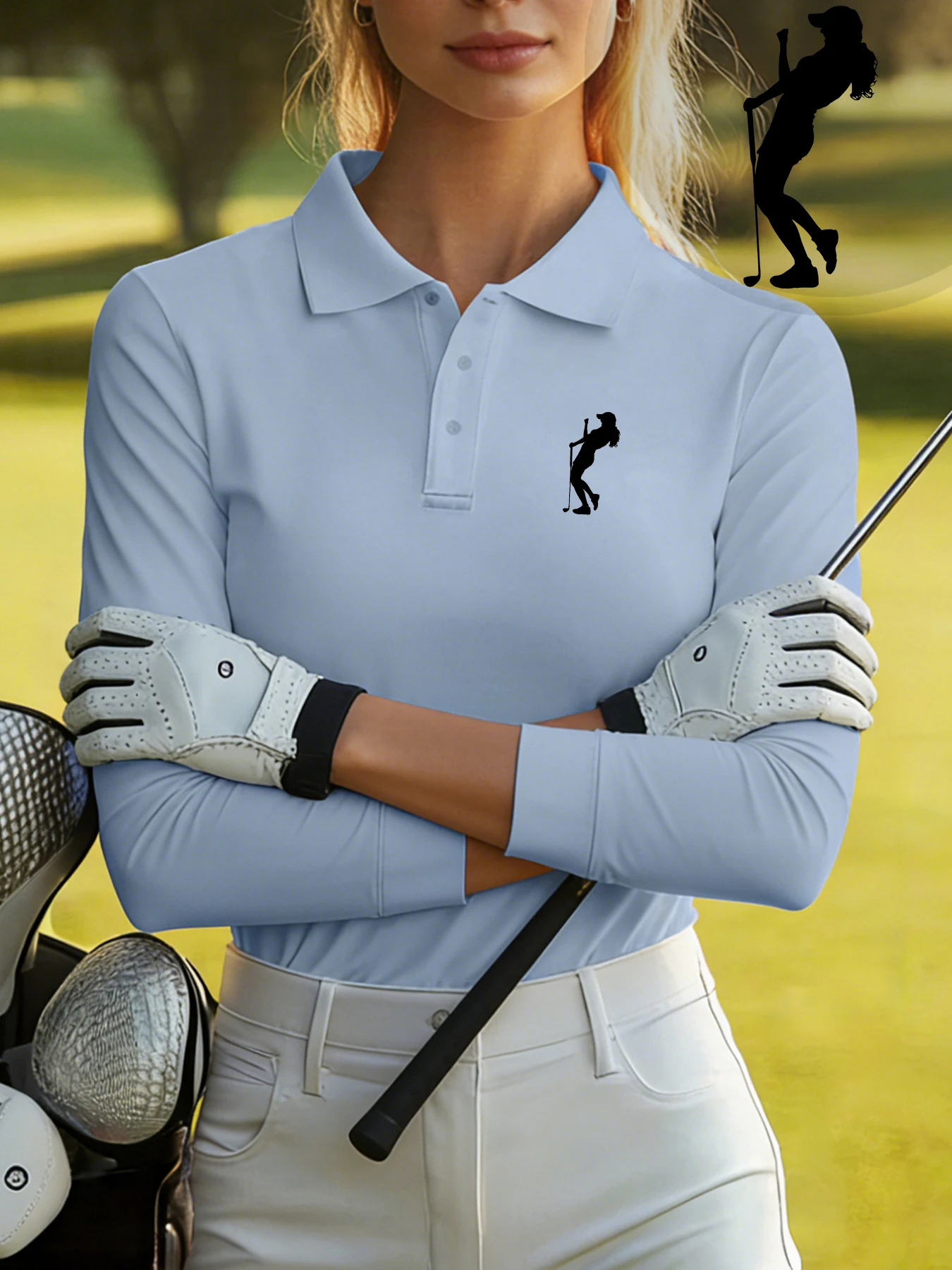 

Женская модная рубашка-поло с длинными рукавами, футболка для гольфа с силуэтом и принтом, подходит для поездок на гольф, футболка