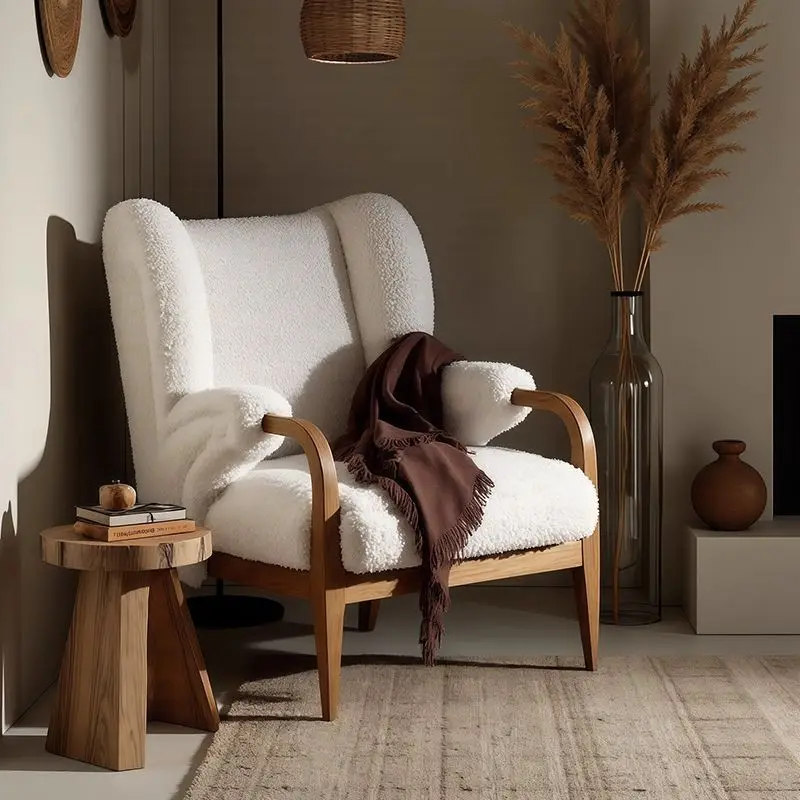 French retro lamb wool single sofa chair American medieval style living room home designer lazy leisure recliner
