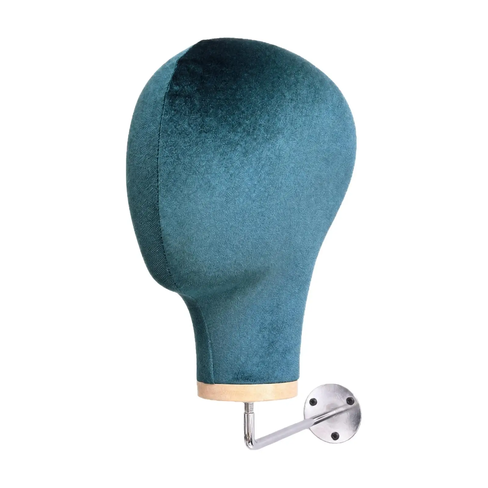 Female Velvet Head Form Mannequin with Wood Base for Wig Hat Display and Retail Storage