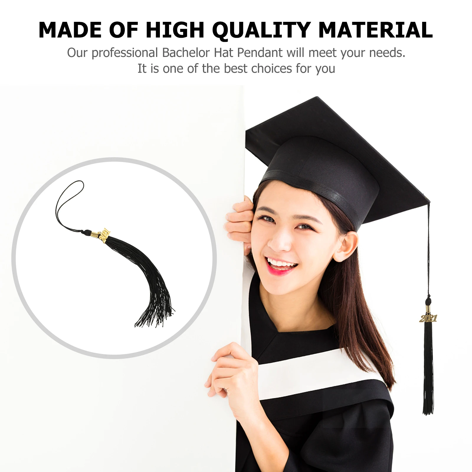 

1pc Graduation Doctor Tassel 2021 Charm Pendant Hanging Tassel Reusable Hat Pendant Metal Number Graduation Accessory Black