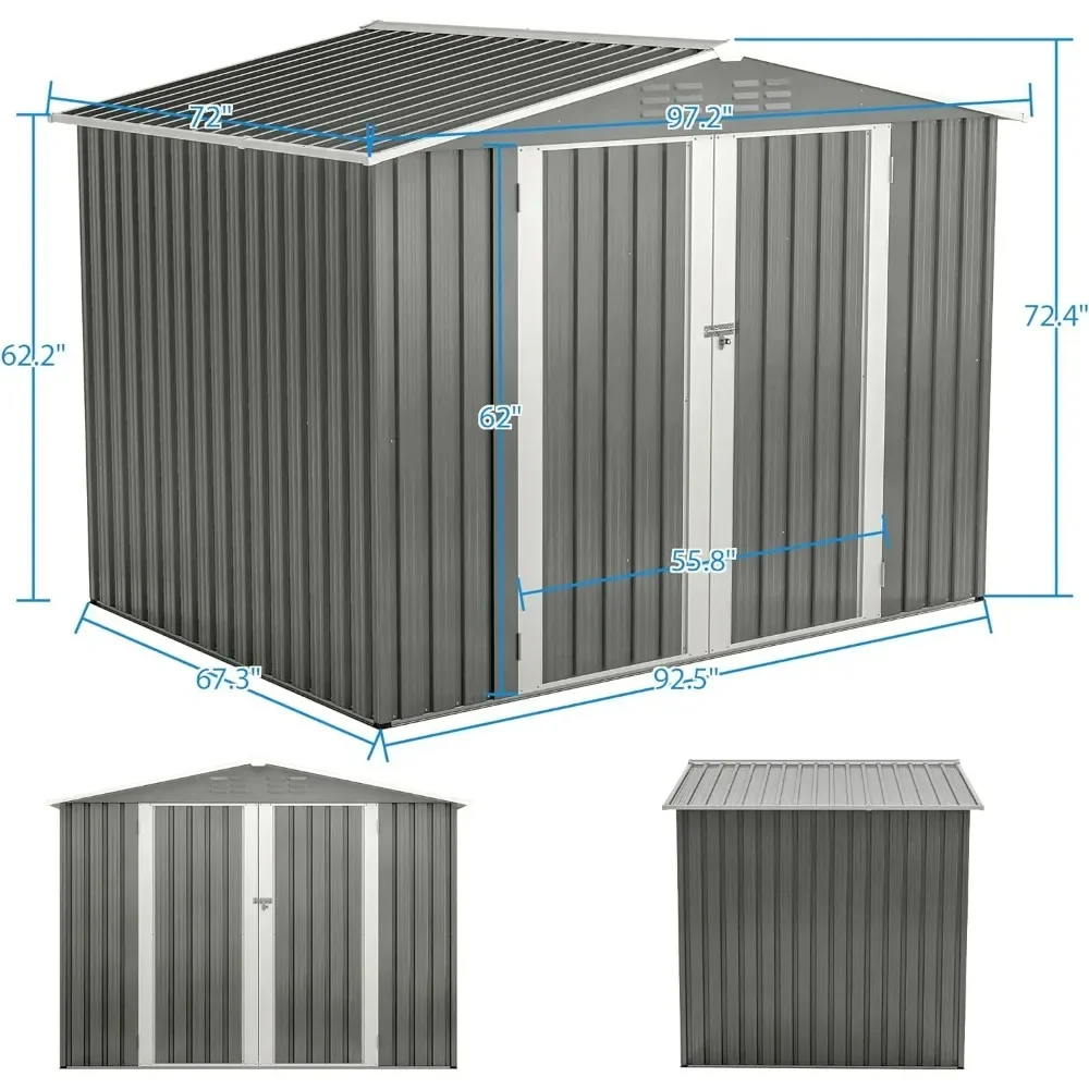 Imagem -02 - Galpão Exterior do Armazenamento do Metal com Portas Dobro Lockable Ferramentas de Jardim Brinquedos e Diversos Todo o Tempo 8x6 ft