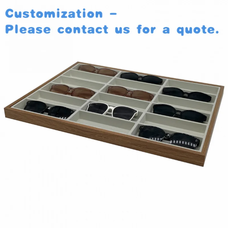 custom.Walnut Wood Sunglasses Display Tray 18 Slots Glasses Storage Box Jewelry Shop Counters Display Pallets Ready to
