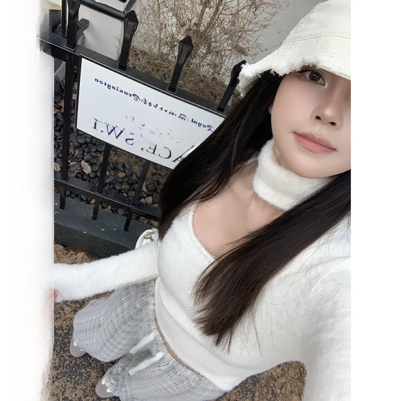 

Белая вязаная футболка с квадратным вырезом и ажурной отделкой, женская облегающая базовая футболка, винтажный топ с длинным рукавом для зимы