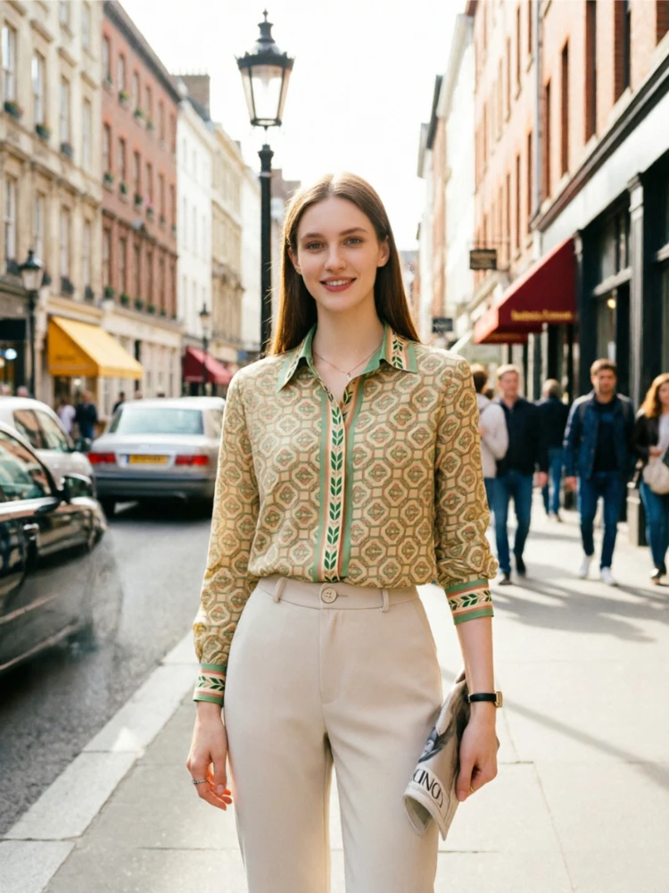 New Elegant Office Ladies Shirts Fashion Printed Women Blouses Long Sleeve Tops Blusas Mujer