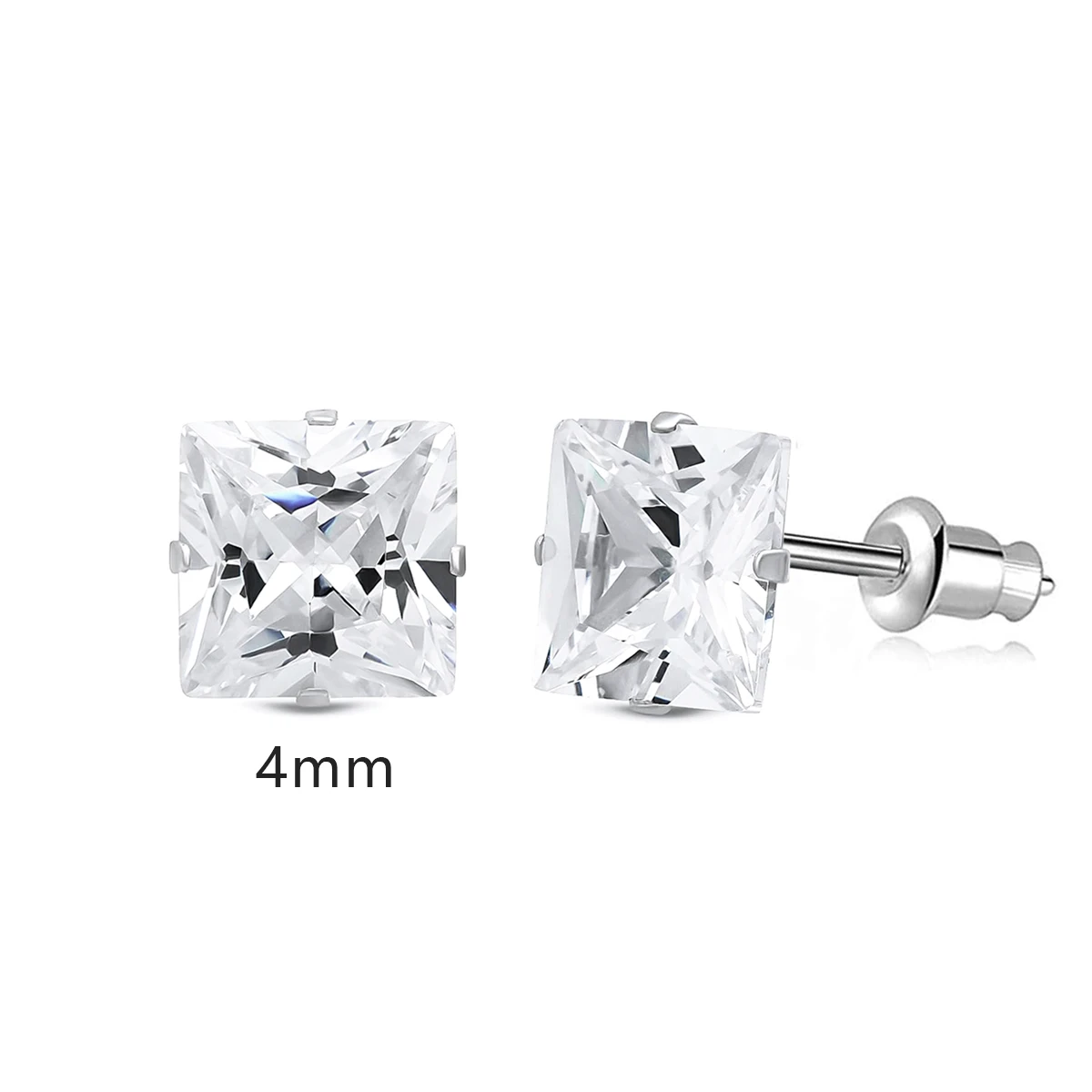 Stylish 4 Claw Square Cubic Zirconia Stud Earrings, Unisex