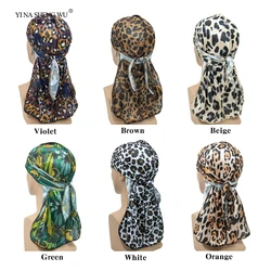 Printed Color Simulation Silk Head Scarf Women Men Leopard Print Pirate Hat Durag Muslim Headscarf Adult Hair Caps 120d Satin