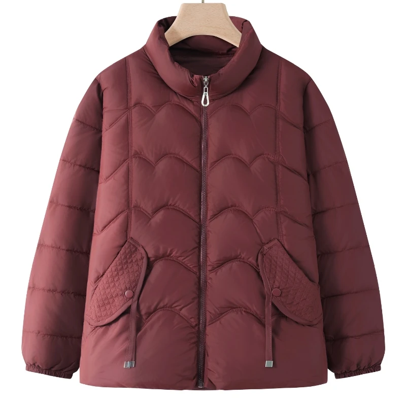 سترة نسائية شتوية مبطنة بلون سادة وياقة واقفة وسحاب معطف مبطن لسترة الأم في منتصف العمر #3