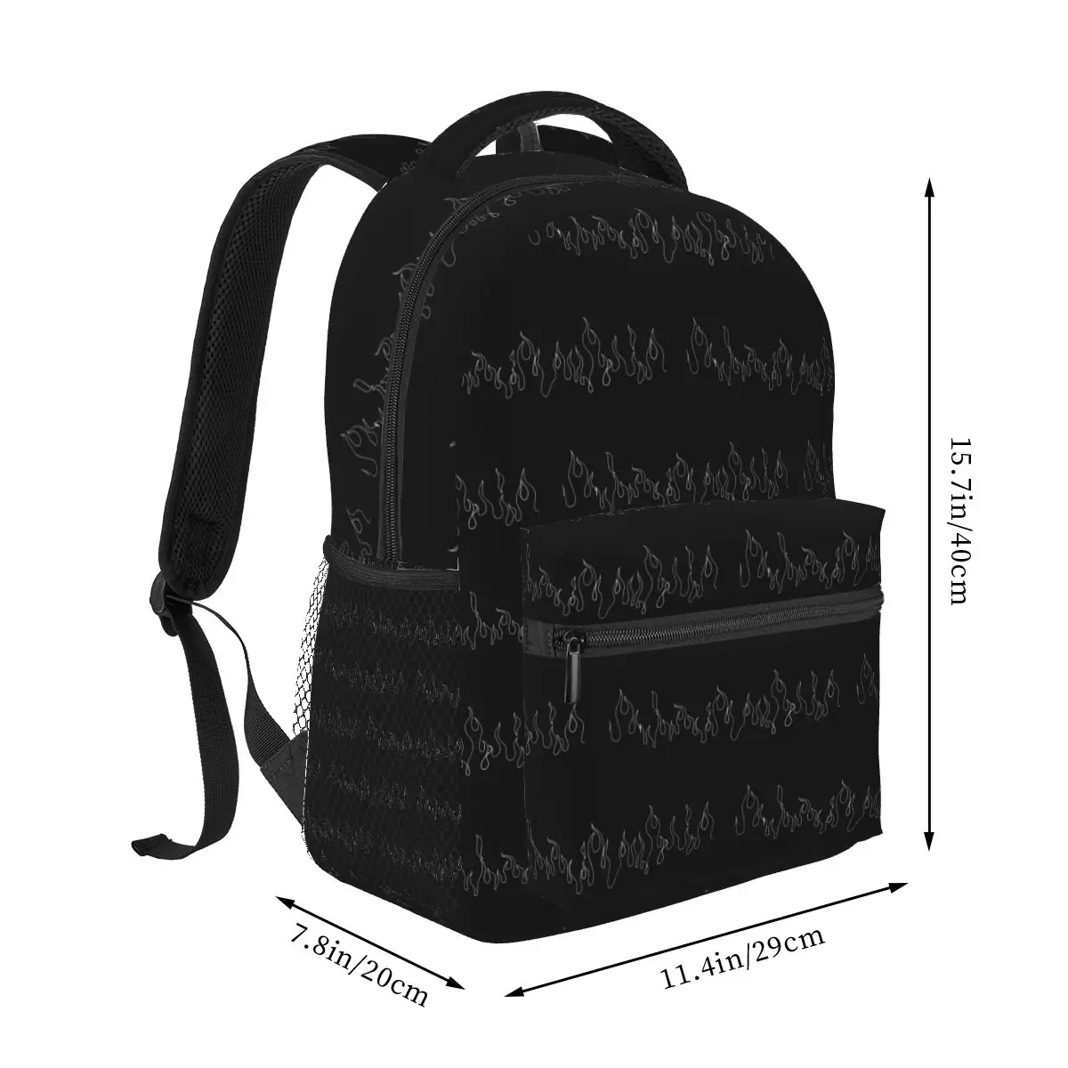 Black And White Flames Backpacks Boys Girls Bookbag Students School Bags Cartoon Kids Rucksack Shoulder Bag Large Capacity