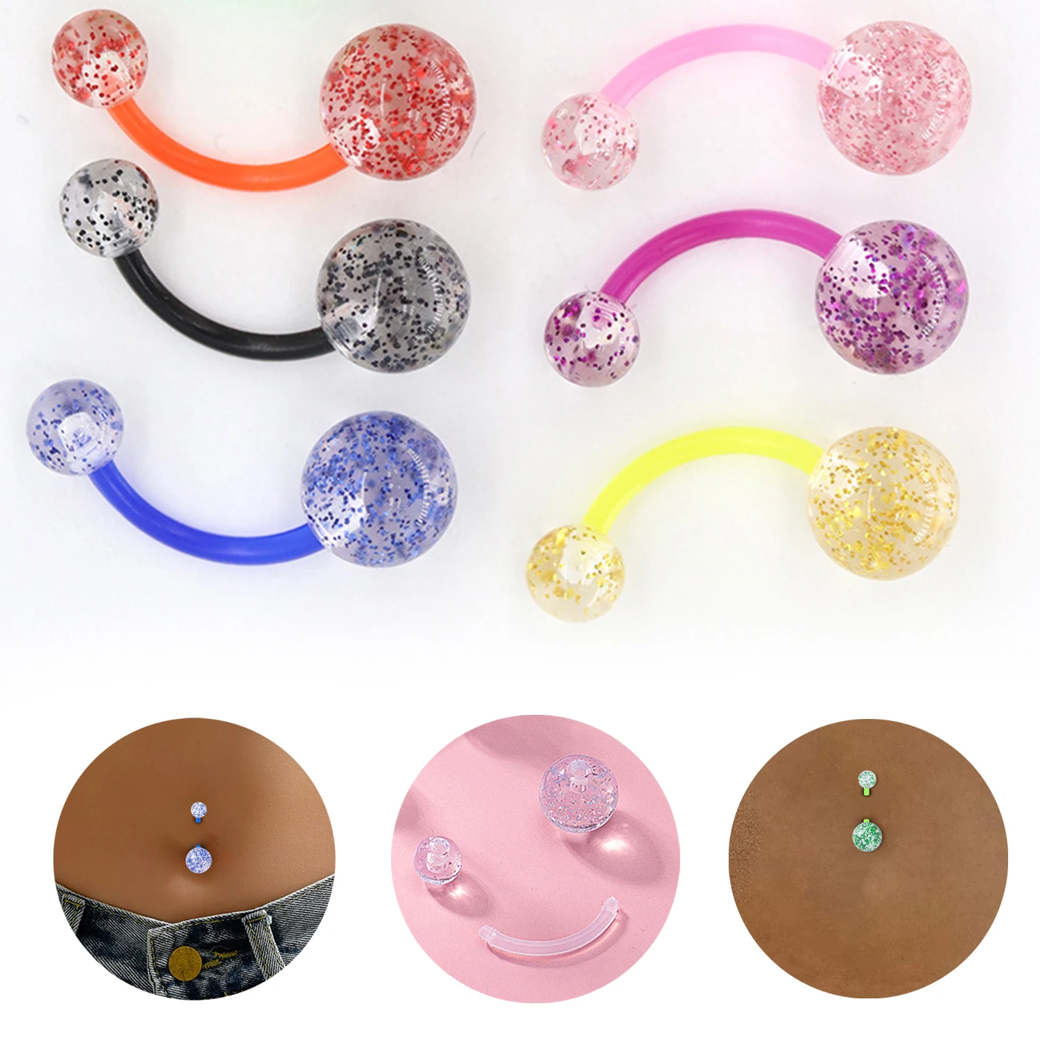 1Piece Belly Button Rings Belly Rings Acrylic Flexible Barbells Colorful Navel Piercing Jewelery Navel Bars