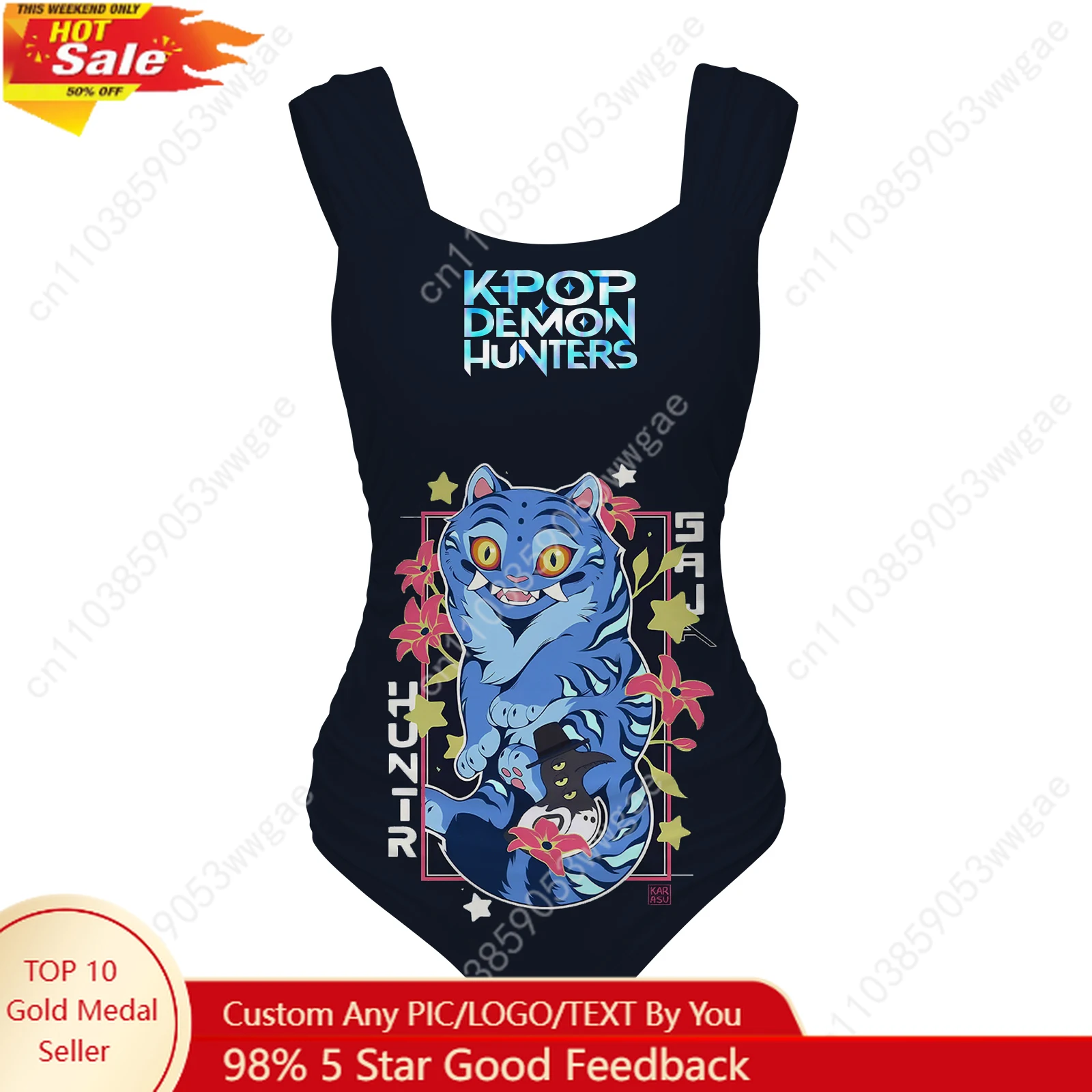 KPop Demon Hunters-bañador de una pieza con tirantes anchos para mujer, traje de baño personalizado, Bikini Sexy para playa, ropa de playa personalizada