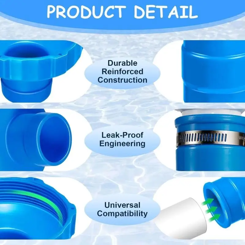 

31BE Быстро подключаемый адаптер для шланга для бассейна. Муфты премиум-класса. Зажимы из нержавеющей стали. Герметичные шланги.