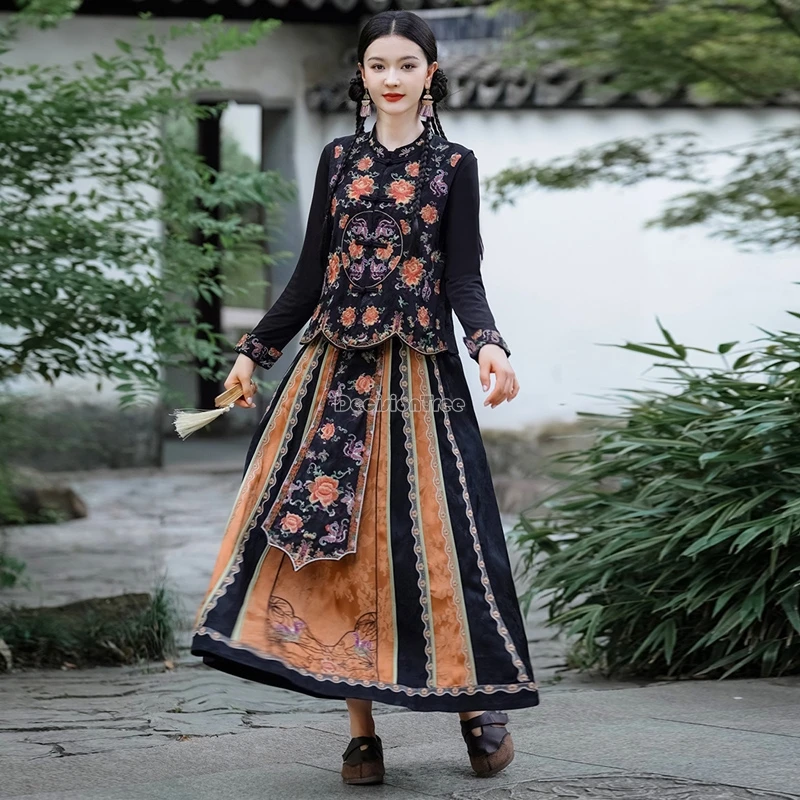 Jupe hanfu améliorée pour femmes, style national, ample, grande balançoire, rétro a-line, haute audiskirt t001, aviation chinoise, nouveau, 2024