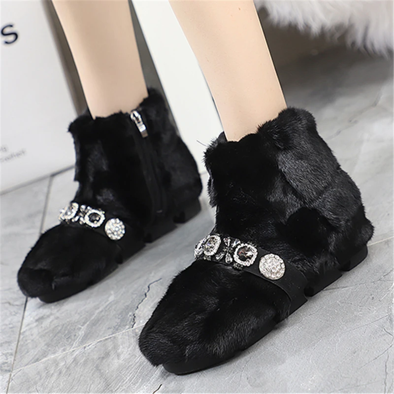 

Новинка 2026 года, женские ботильоны из натурального меха норки, зимние теплые ботинки Botas Femininas, черные зимние ботинки, обувь на толстой подошве и платформе, криперы на плоской подошве