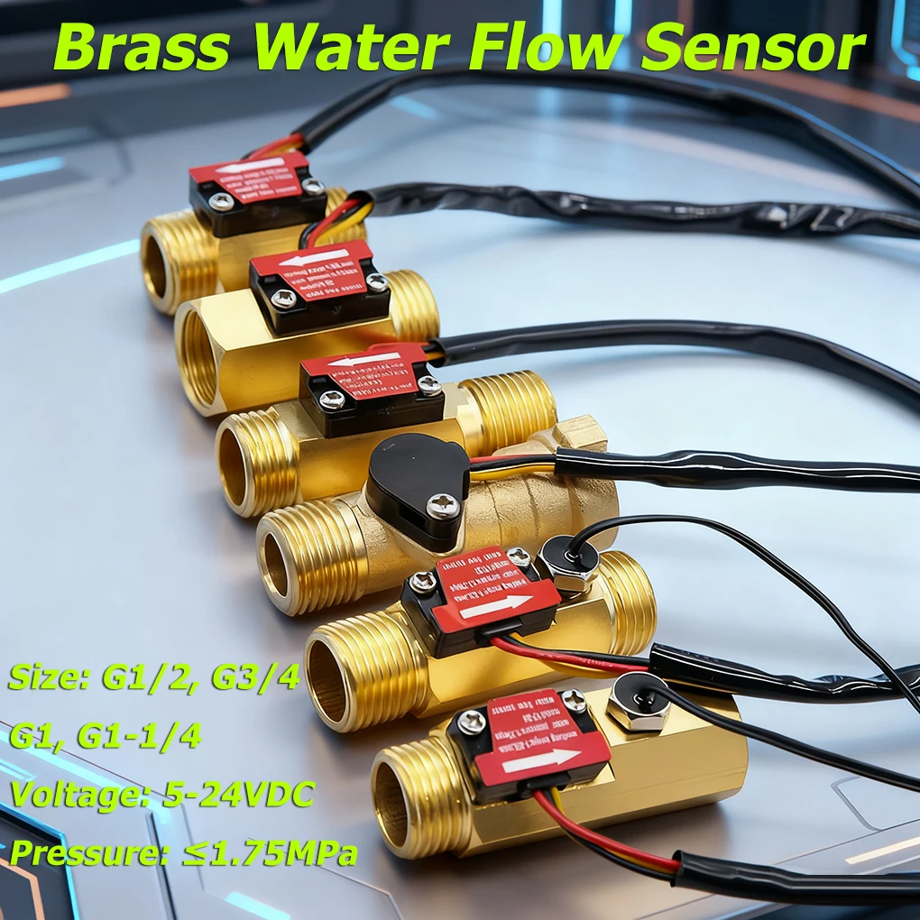 Hall Water Flow Sensor G1/2 G3/4 G1 Brass Flow Meter Electromagnetic Pulse Signal Output Liquid Flow Rate Sensor Indicator