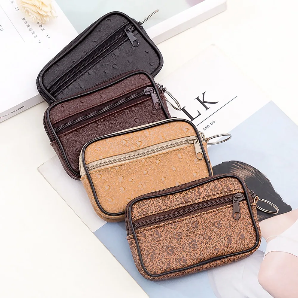 Portable Mini Retro Fashion PU Leather Card Bag PU Rectangular Shape Key Holder Man Wallet Small Coin Purse