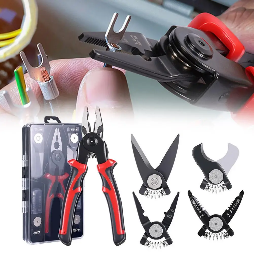 

5 In 1 Multifunctional Pliers Replaceable Steel Wire Pliers Wire Stripping Interchangeable Head Tool Special For Electricia O9R9