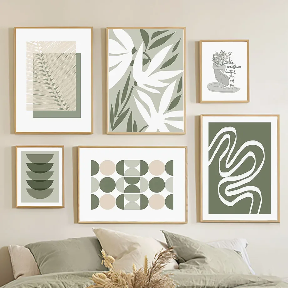 Multi-size 1PC frameless high-definition decorative paintings,Plant Sage Green Tropical Leaves Poster Minimalist Botanical Leaf