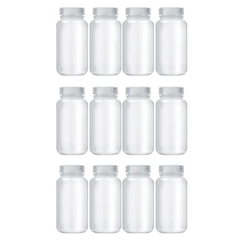 12 Pcs Pill Bottle Sample-Bottles Wide Mouth Reagent Bottle Plastic With Screw Caps Sample Containers-A58E