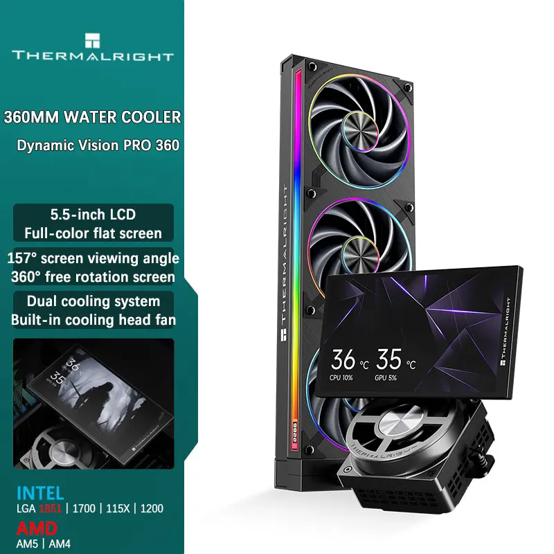 Thermalright Dynamic Vision PRO 360 ARGB 360mm All-In-One Water Cooling System 5.5 Inch Rotatable Screen Integrated Turbine Fan