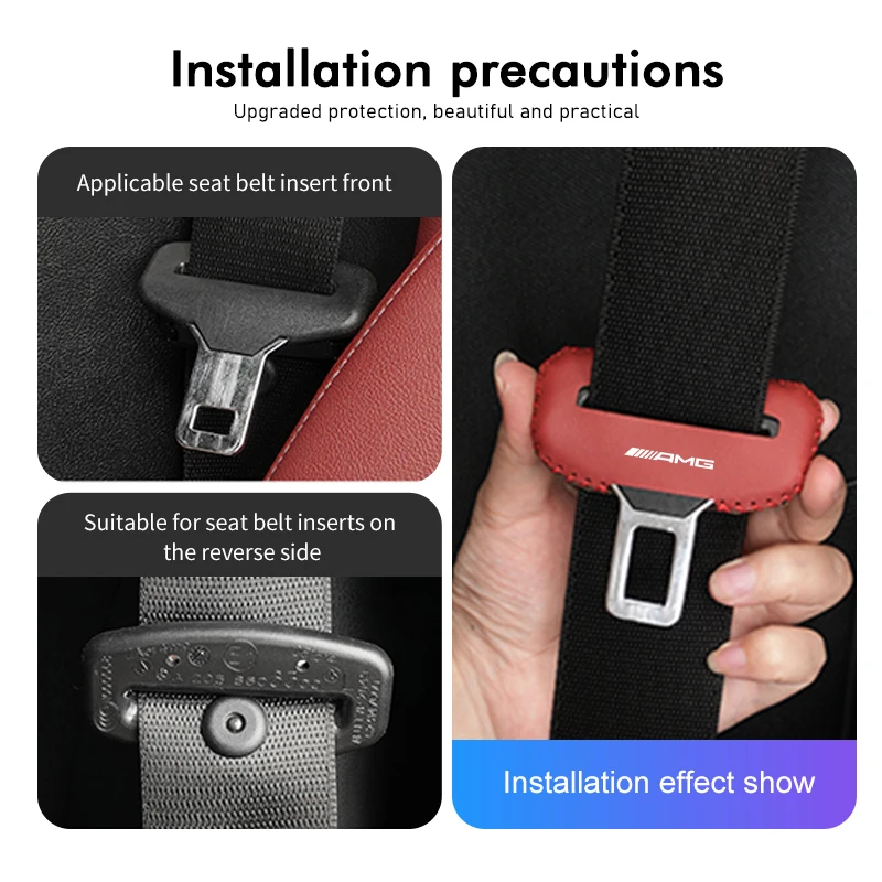 Leather Car Seat Belt Buckle Cover Anti-Scratch Protector Clip For AMG C180 C300 W124 W176 W177 C200 C260 GLC CLE CLA