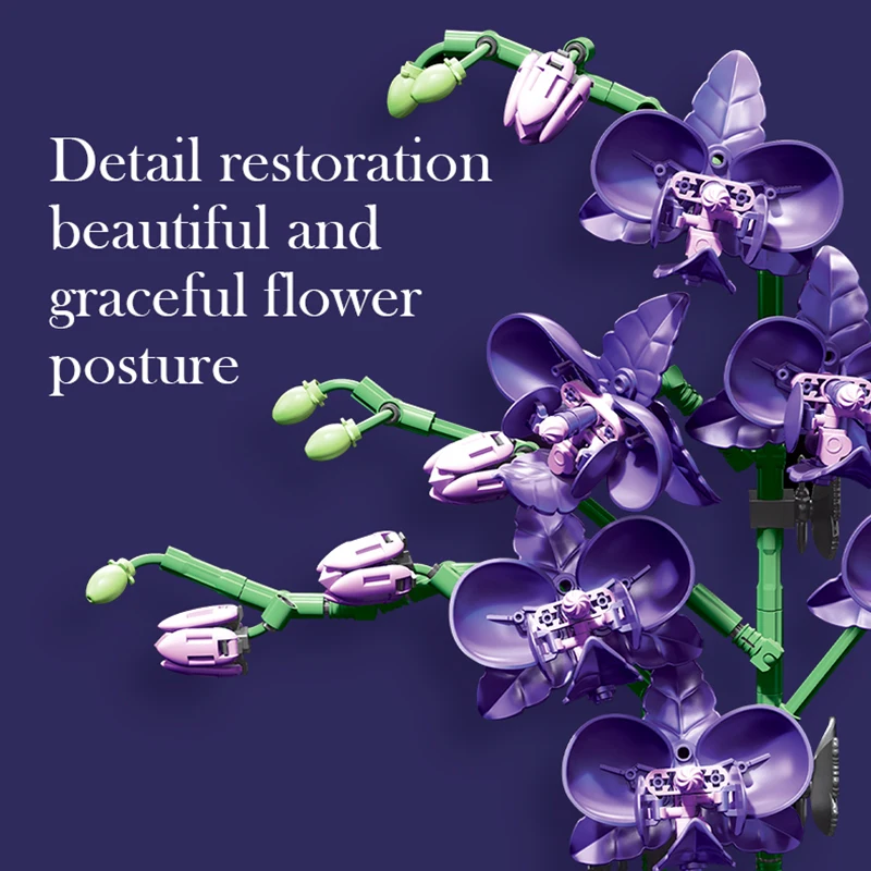 الأرجواني الأوركيد وعاء اللبنات نموذج اللعب ديكور المنزل الزهور الاصطناعية الجمعية الطوب هالوين عيد الميلاد هدايا عيد الميلاد