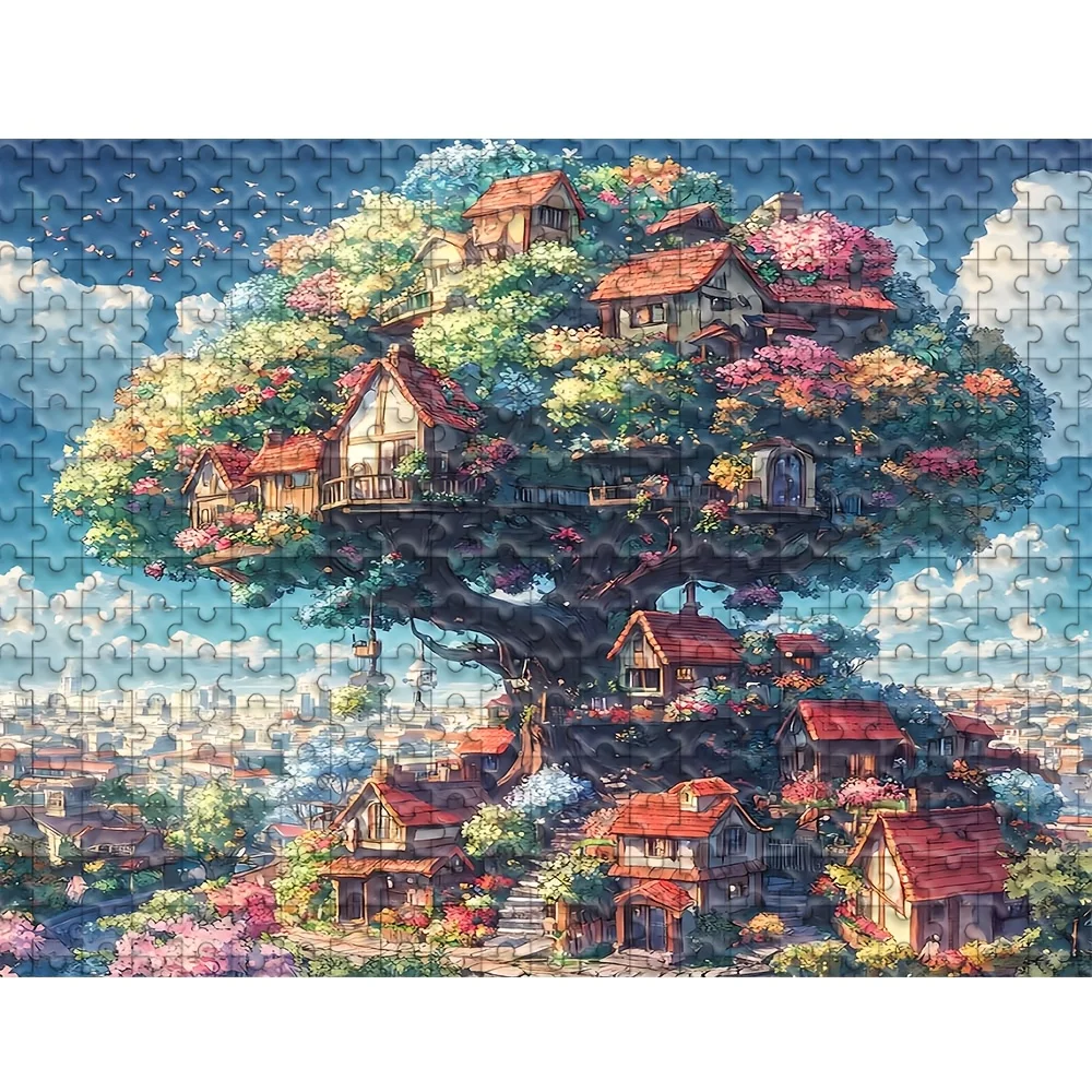 1000 قطعة من أحجية الصور المقطوعة للبالغين - مشهد قرية نابض بالحياة على نطاق واسع مع منازل مفصلة، وخضرة خضراء وزهور ملونة - تشال #4