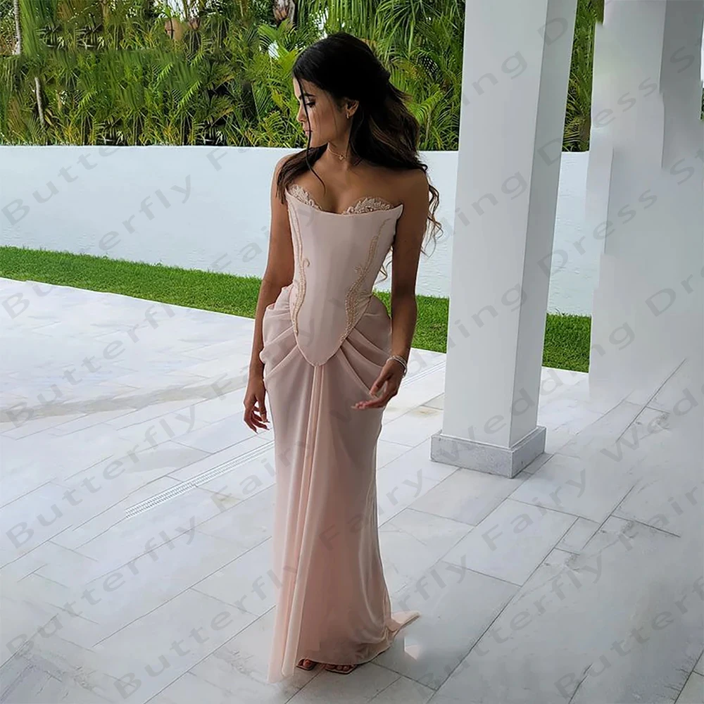 Pink Chiffon Women\'s Evening Dress Mermaid Sexy Off Shoulder Sleeveless Princess Prom Gowns Formal Fashion Celebrity Beach Party