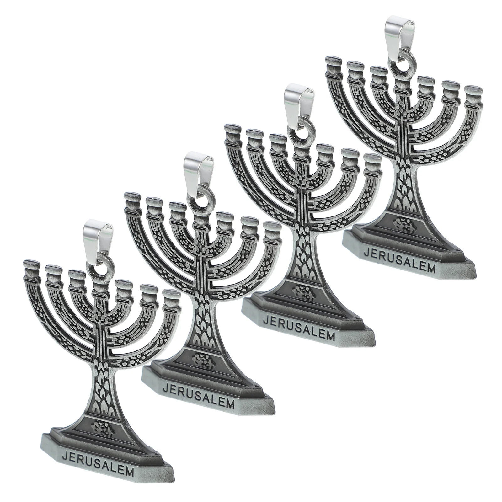 

4Pcs Metal Menorah Holders Hanukkah Retro Pendants Keychains Gifts Jewish Charm Necklace Stainless Steel Jewelry