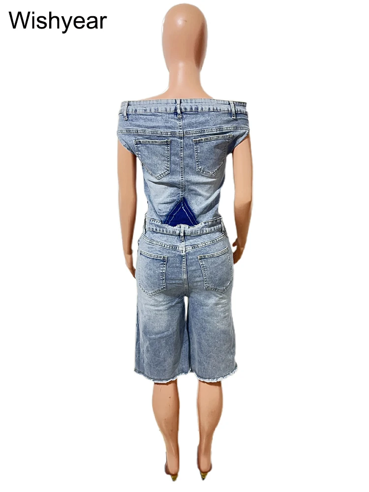 Women's Off-Shoulder Blue Denim Jumpsuit Slash Neck Casual Straight Romper Playsuit One Piece Autumn Jeans Streetwear Outfits - Image 6