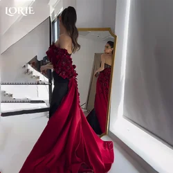 LORIE 3D Flowers Evening Dresses Ruched Backless Customized Train Prom Party Dress Elegant Strapless Dress for Formal Occasion