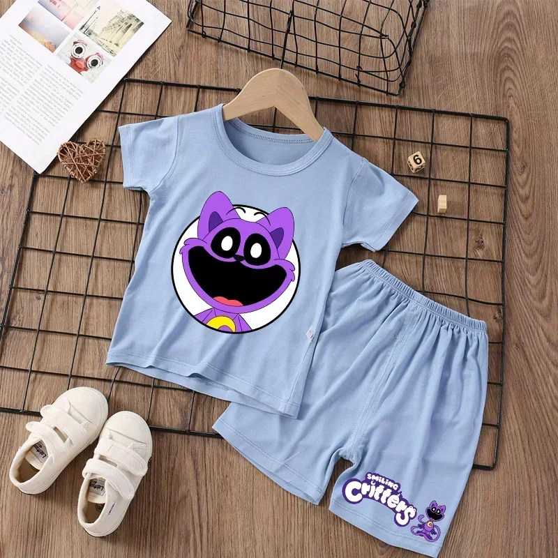 Smiling Critters Pajama Set Catnap Boys Modal Sleepwear 2pcs Tops Shorts Suit Pyjamas Kawaii Cartoon Anime Kids Nightwear Gift