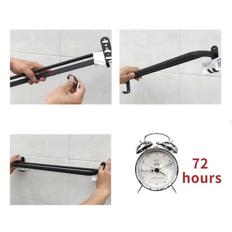 ABFS 60 cm Wall Mount Black Towel Rack Aluminum Double Rod Towel Bar with Hook for Home Hotel Bathroom Shower Accessories