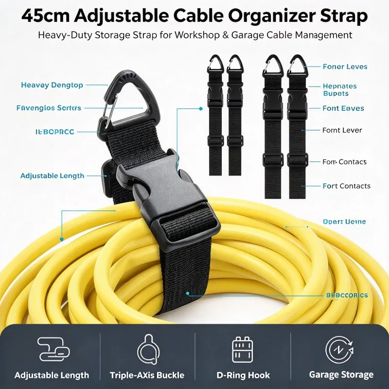 20/50/100 PCS 45cm Adjustable Heavy Duty Cable Organizer Strap Quick Release Buckle D-Ring Hook Storage Belt for Workshop Garage