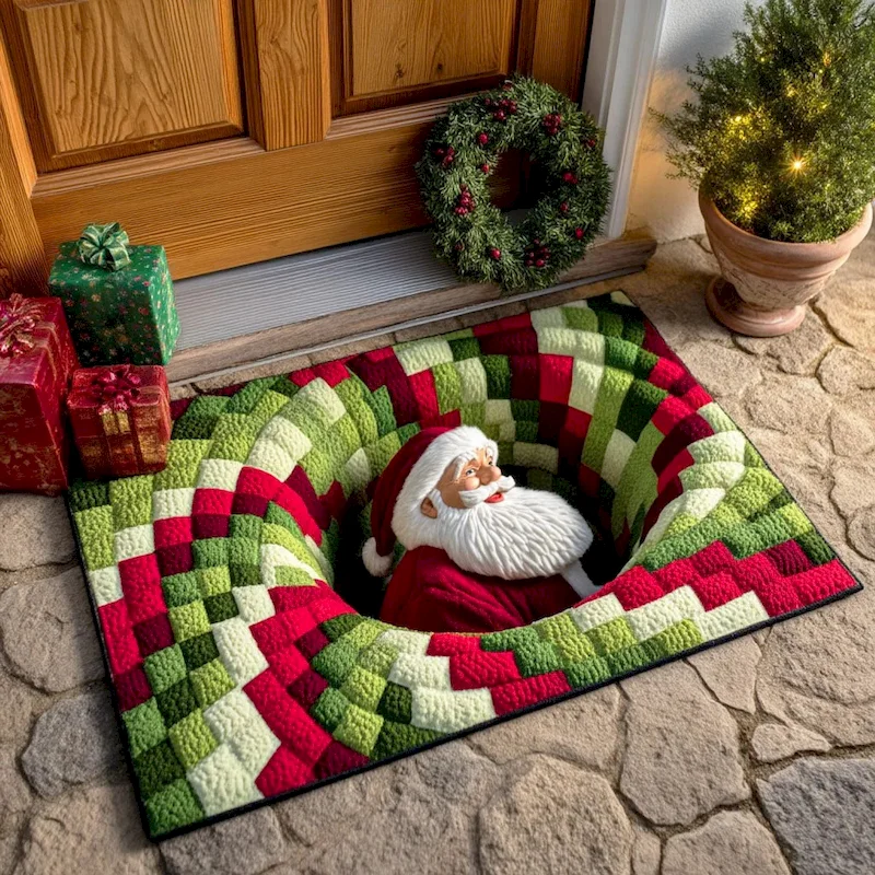 VIKAMA Visual Trap Floor Mat Santa Claus Welcome Carpet Anti Slip Water Absorbing Soft Floor Mat Entrance Indoor Home Decoration