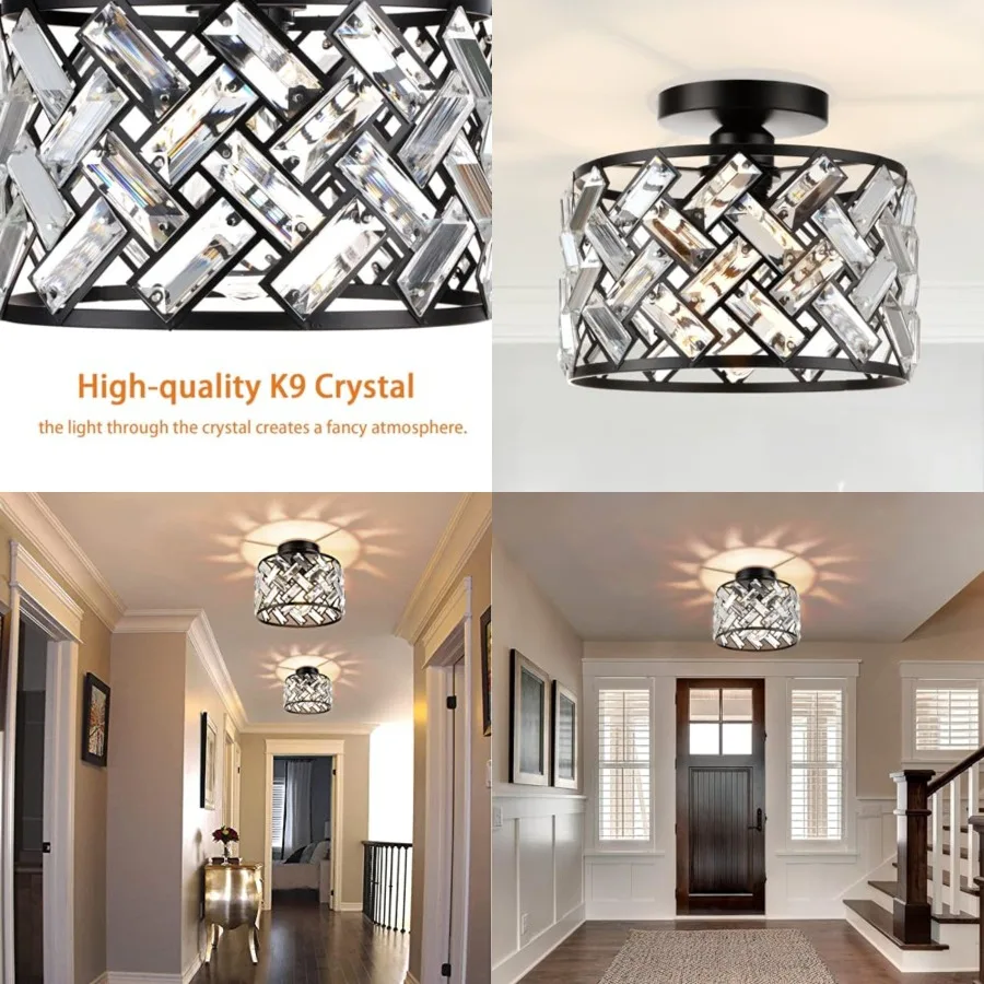 Crystal Light Fixture Ceiling Mount - Black Hallway Light Fixtures Crystal Semi Flush Mount Ceiling Lights for Kitchen Bedroom