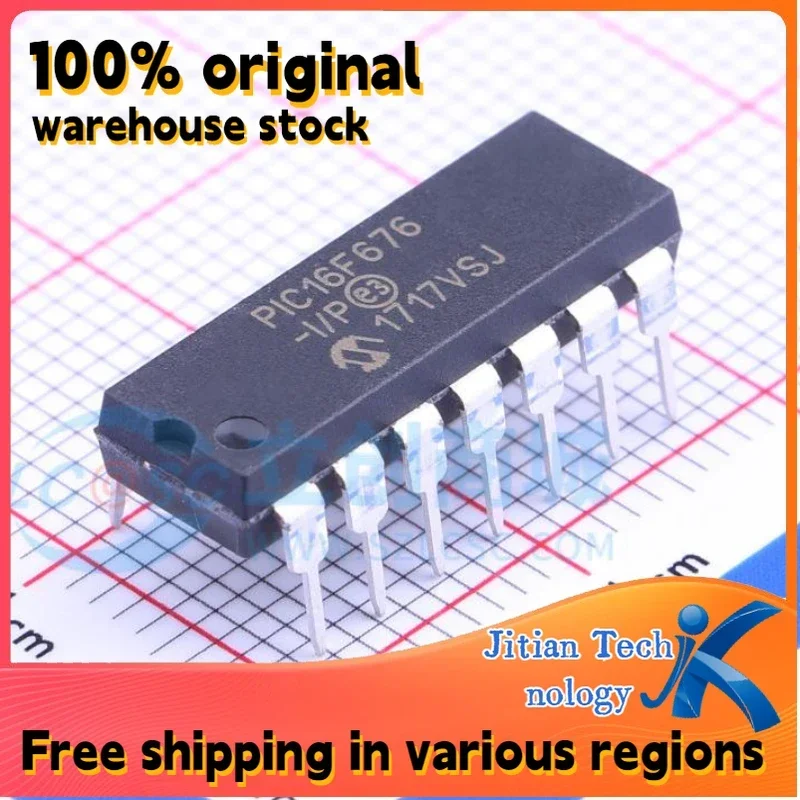10PCS PIC16F676 PIC16F676-I/P DIP14 100%Original New in Stock High-Quality Electronic Component