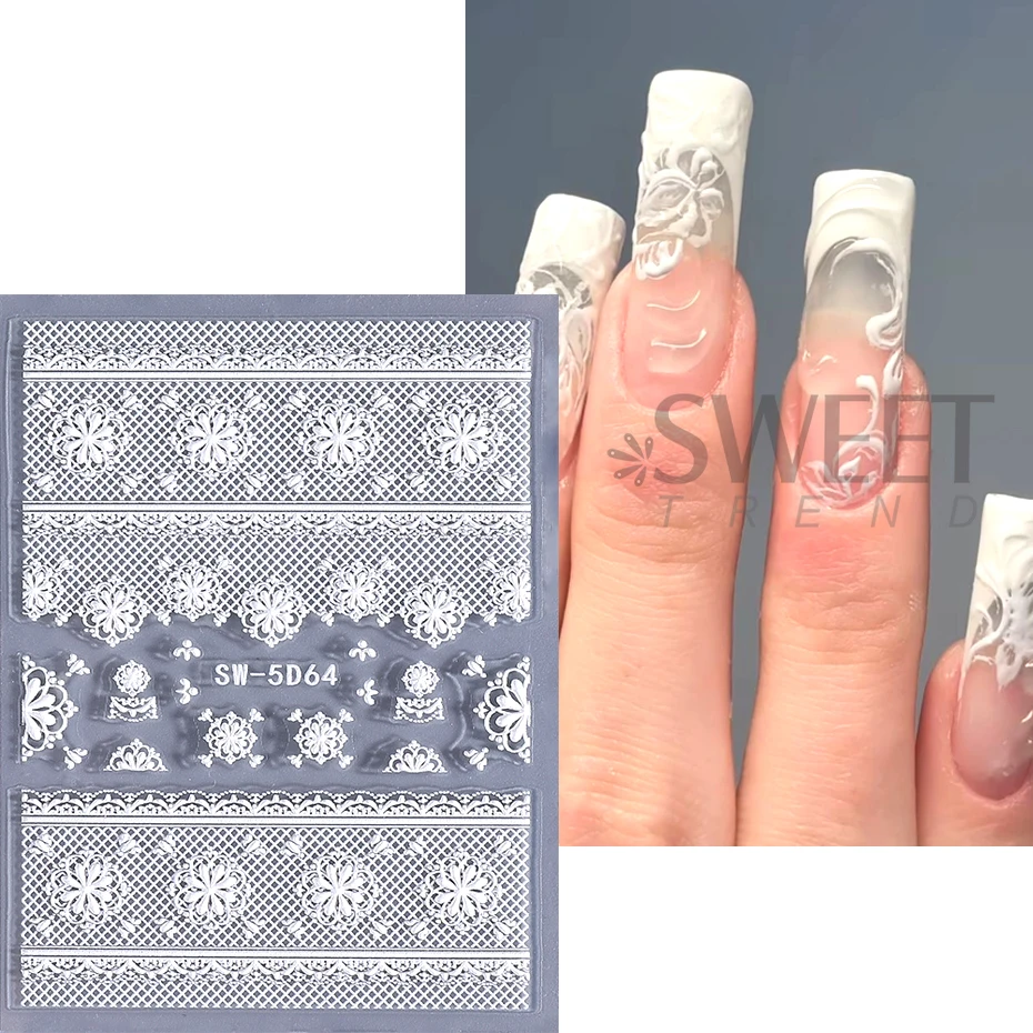 5D لوتس مسمار ملصقات الزهور الصينية الطابع نمط مسمار ملصقات فنية الدانتيل زهرة يترك مسمار المتزلجون DIY بها بنفسك الصيف مانيكير ديكور #3