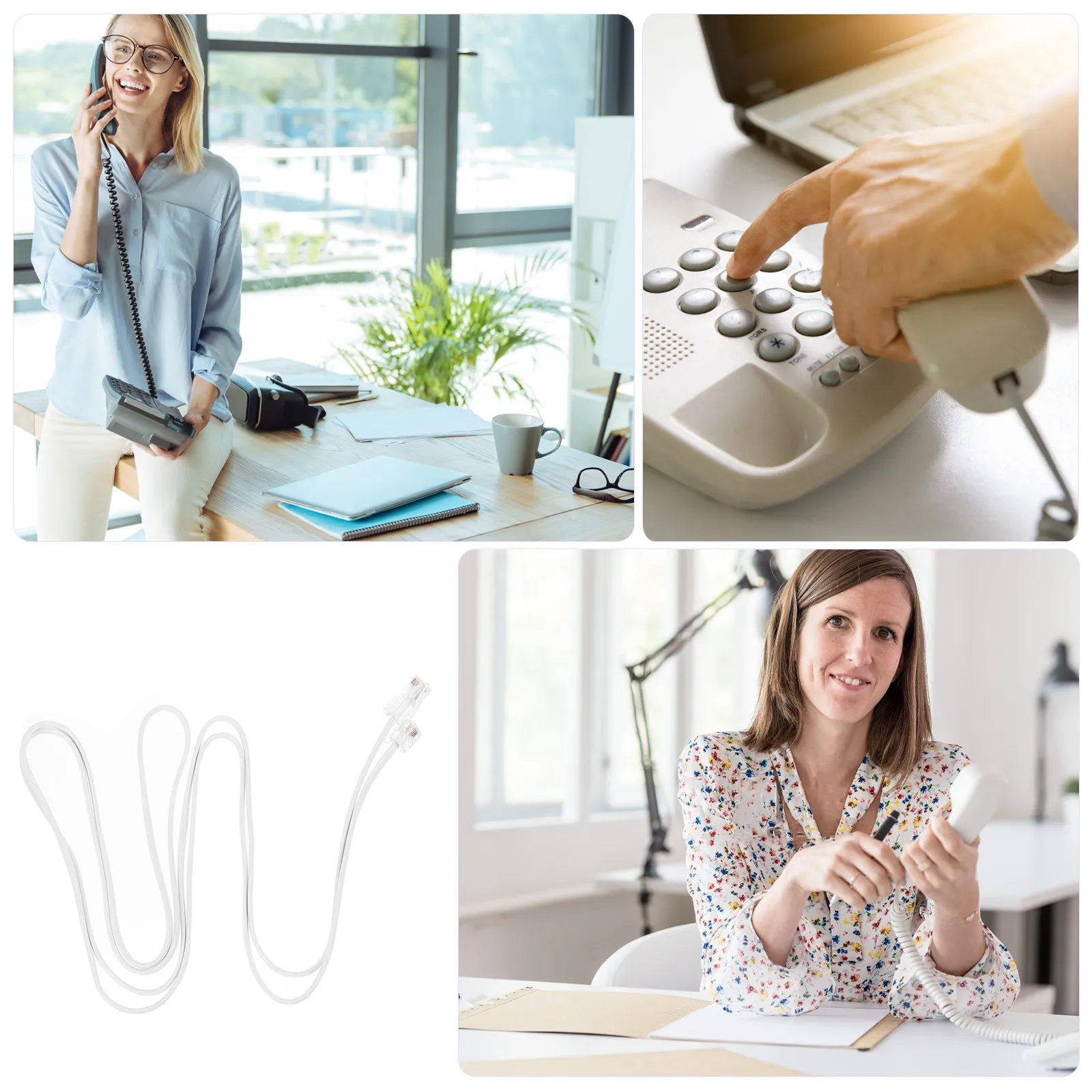 Telephone Line Copper Heavy Duty 4 Conductor Rj11 6p4c Plug Cord Replacement for 1 2 Line Telephones Connecting Cable