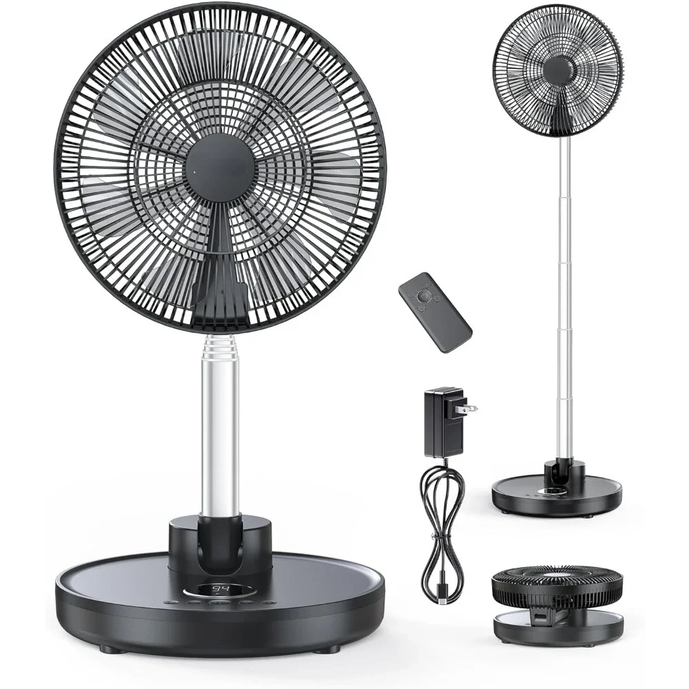 Portable Fan, 12000mAh Rechargeable Pedestal Fan with Remote, Timer Setting, Height Adjustable, Foldaway Desk Fan