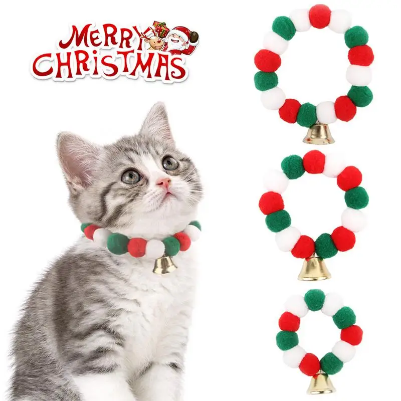 Elastic Cat Collar Pet Christmas Collar With Plush Ball Portable Puppy Collar Plush Ornaments Pet Collar Outdoor Ornament