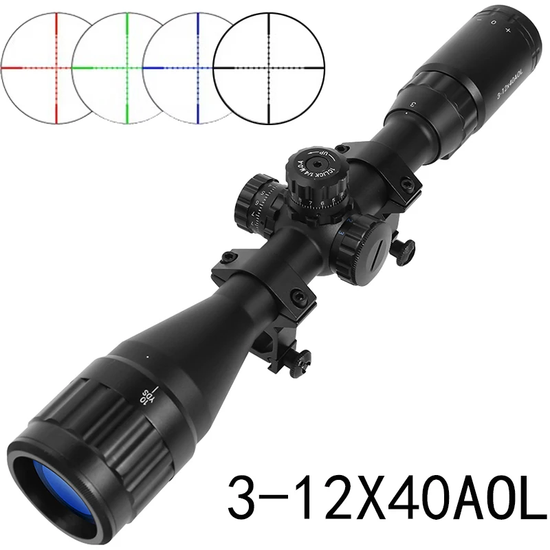 3-12X40AOL Rifle Scope Telescopic Sight for Hunting Shooting Compact Riflescope Red&Green&Blue Illuminated Reticle Gun Sight