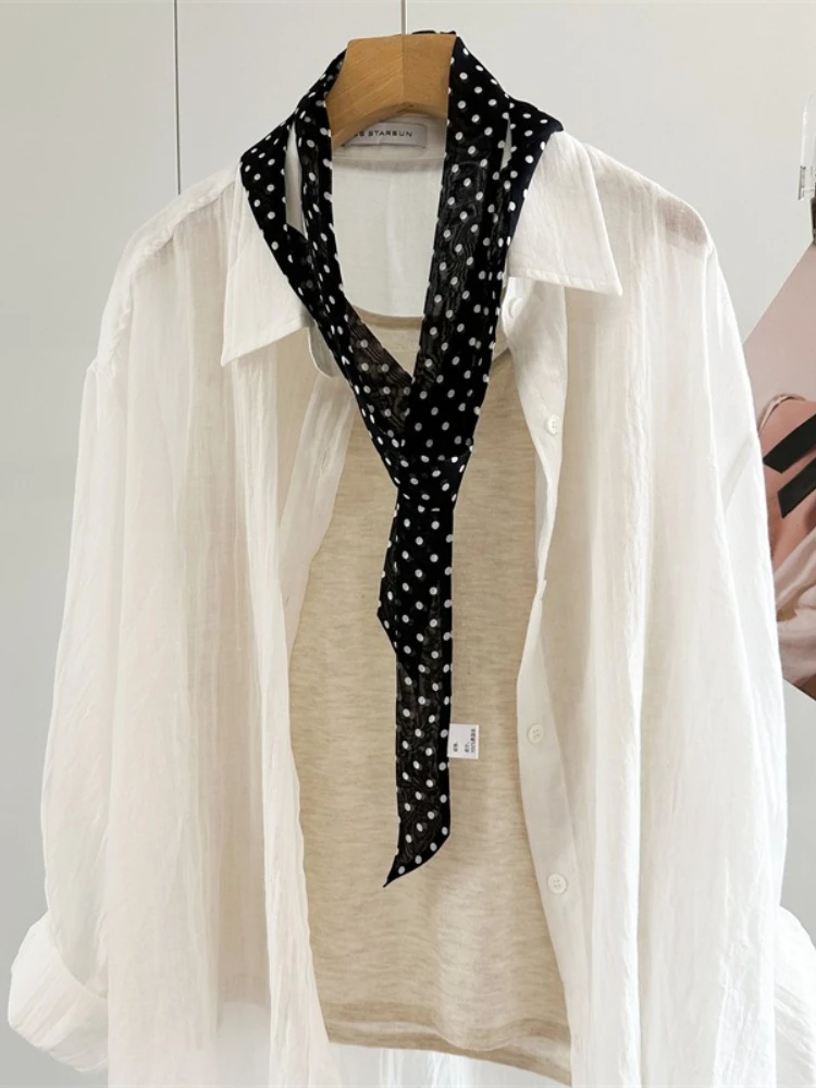 Women Narrow Long Scarf Polka Dots Tie Bag Ribbon Headband Choker Streamer Fashion Accessories Korean Style 130cm Long Scarves